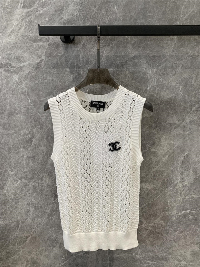 Ch**el double c rhombus hollow knitted vest replica clothes