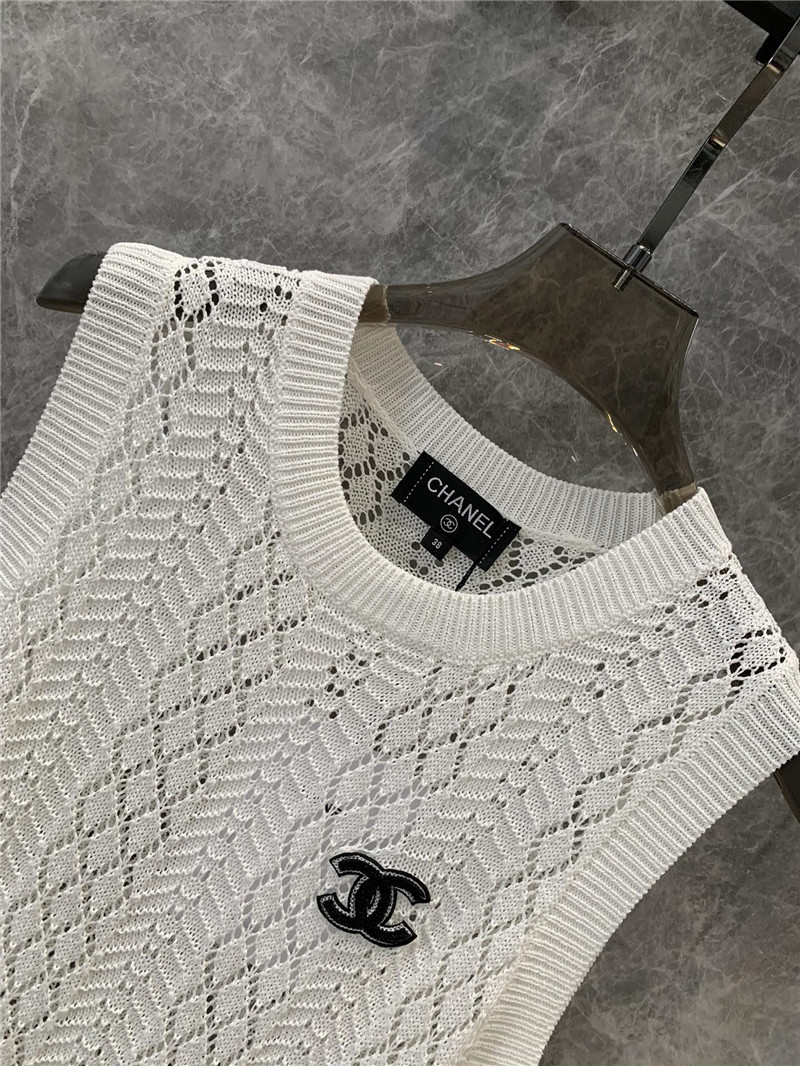 Ch**el double c rhombus hollow knitted vest replica clothes