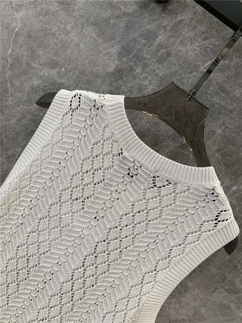 Ch**el double c rhombus hollow knitted vest replica clothes