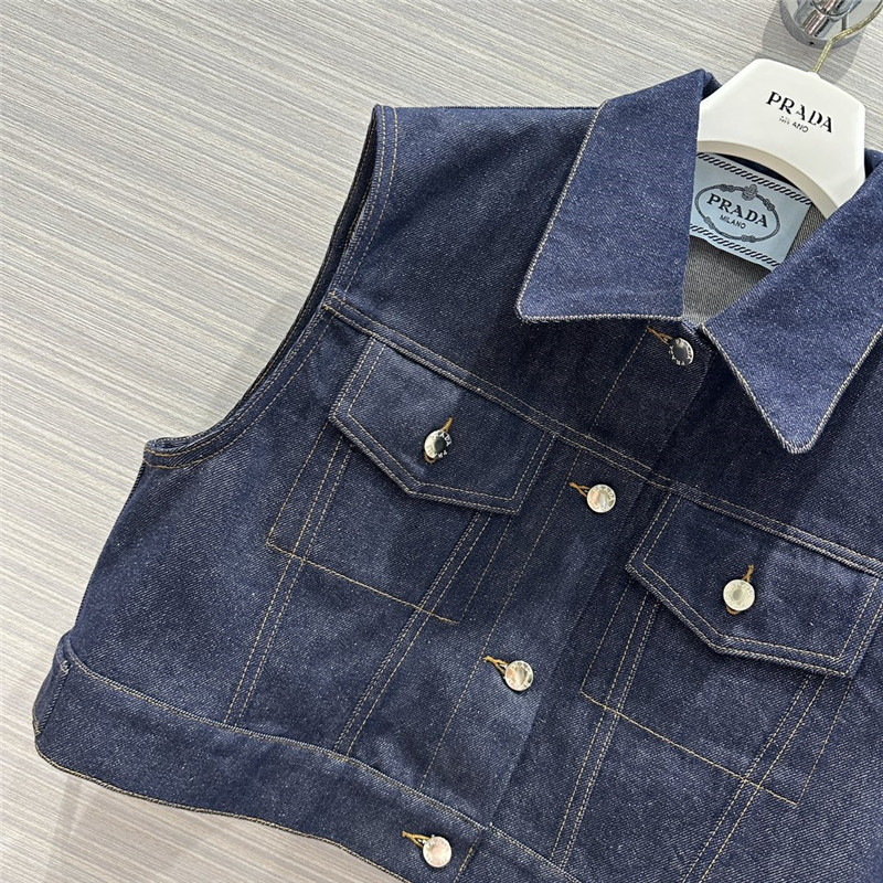 Pra*a original color denim functional vest replica clothing