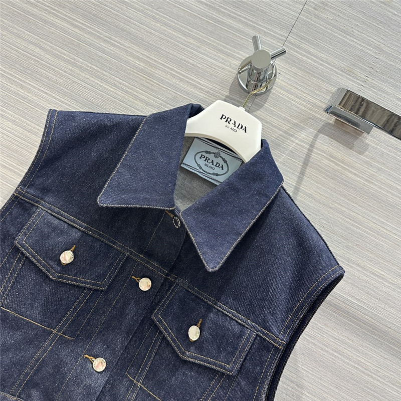 Pra*a original color denim functional vest replica clothing