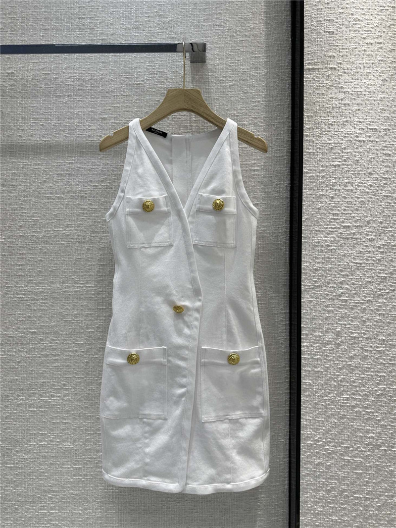 Balmain white denim buttoned dress replica clothing