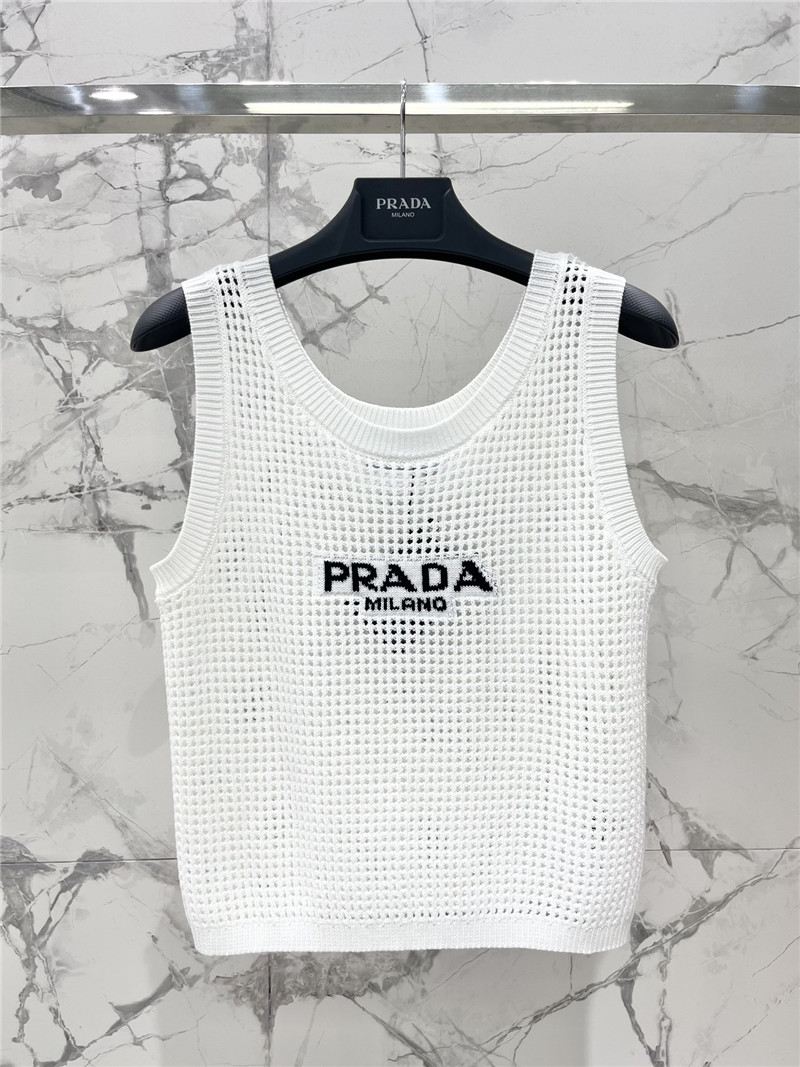 Pra*a hollow knitted vest replica designer clothes