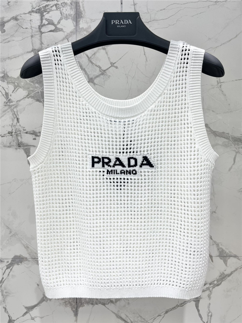 Pra*a hollow knitted vest replica designer clothes