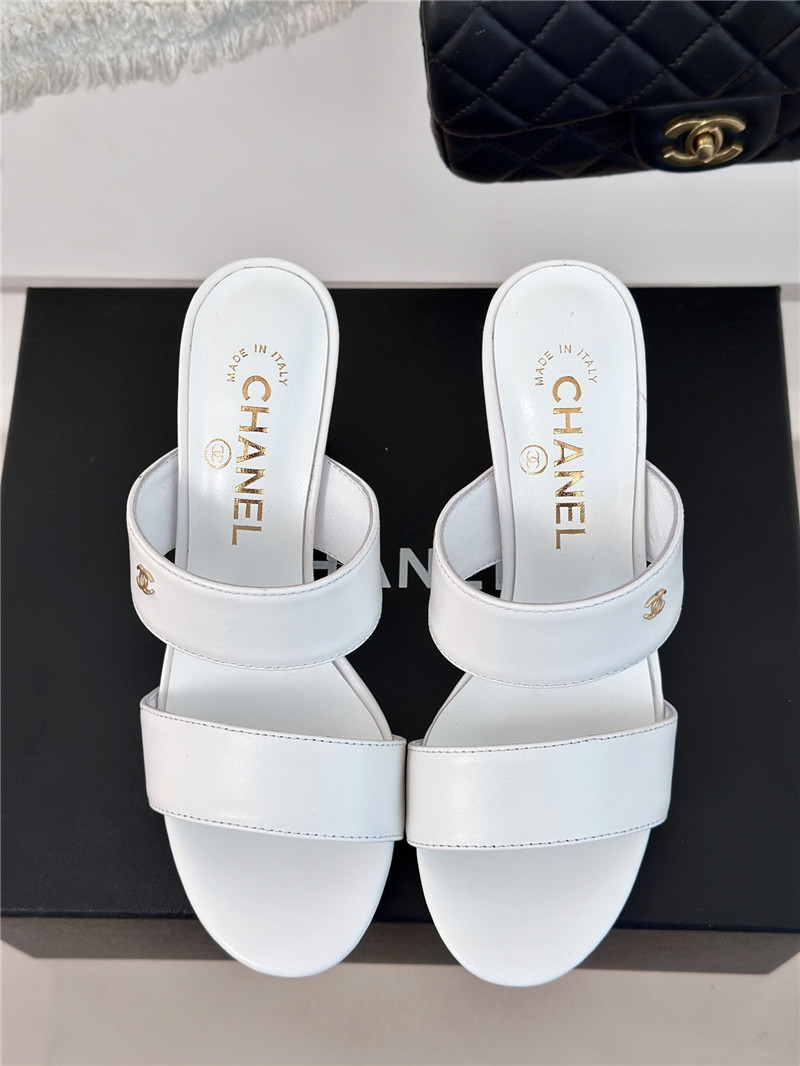 Ch**el block leather heel mule white
