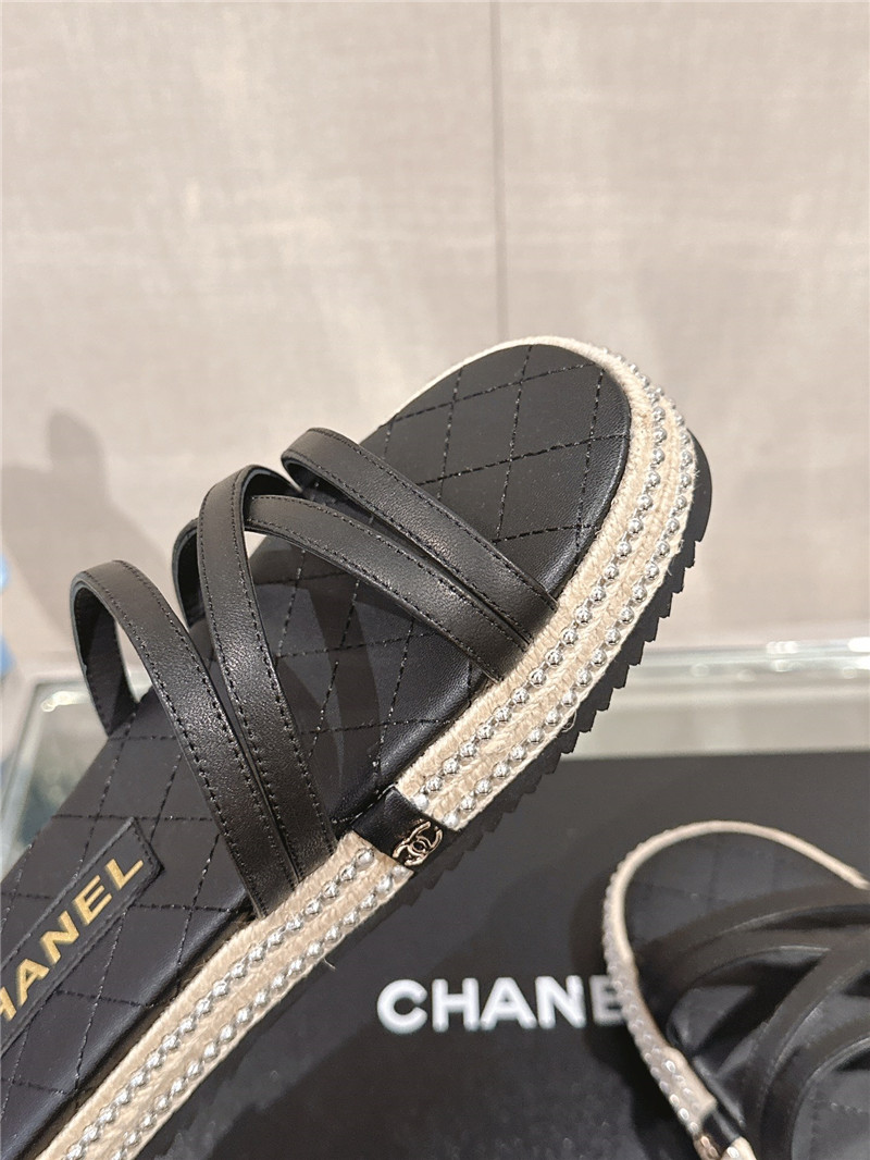Ch**el cross leather platform slippers black