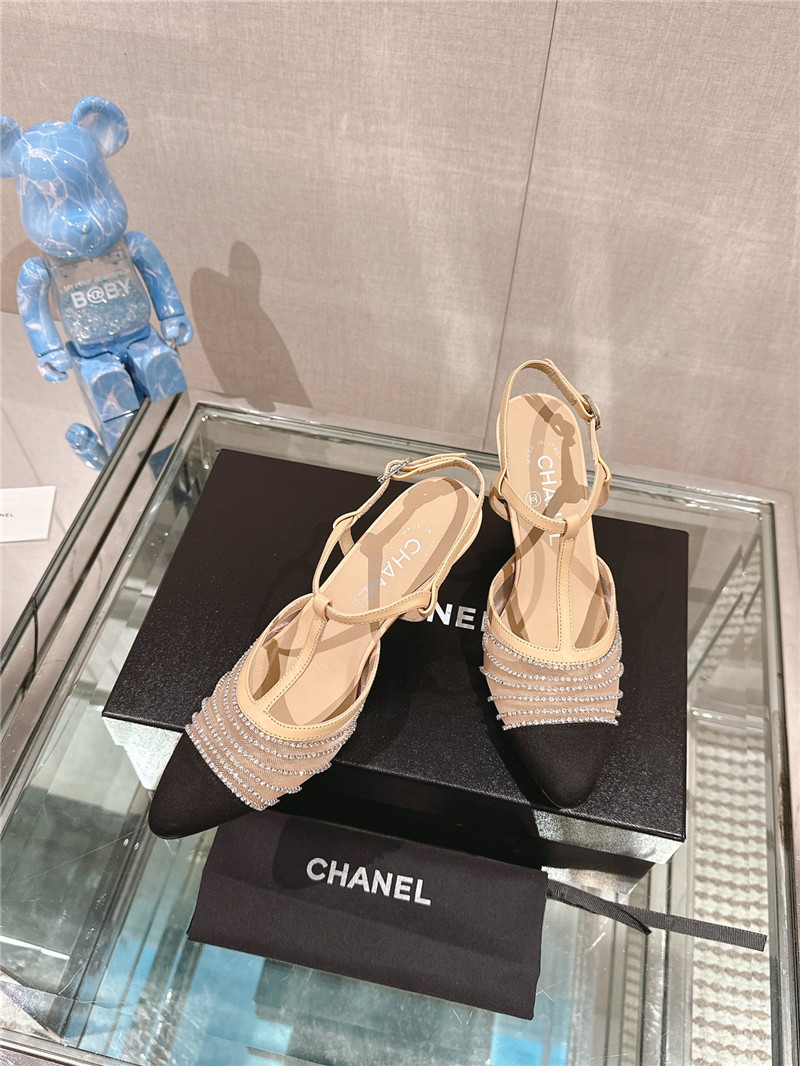 Ch**el interlocking logo t-strap pumps in beige