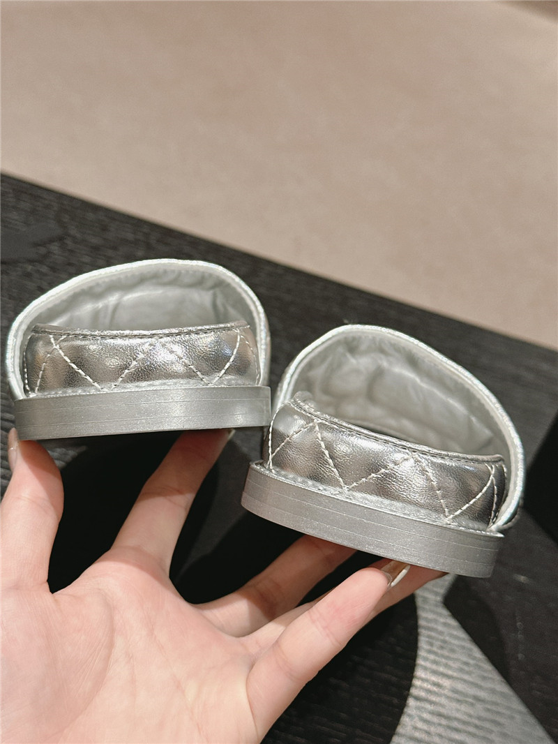 Ch**el silver quilted mules sandals
