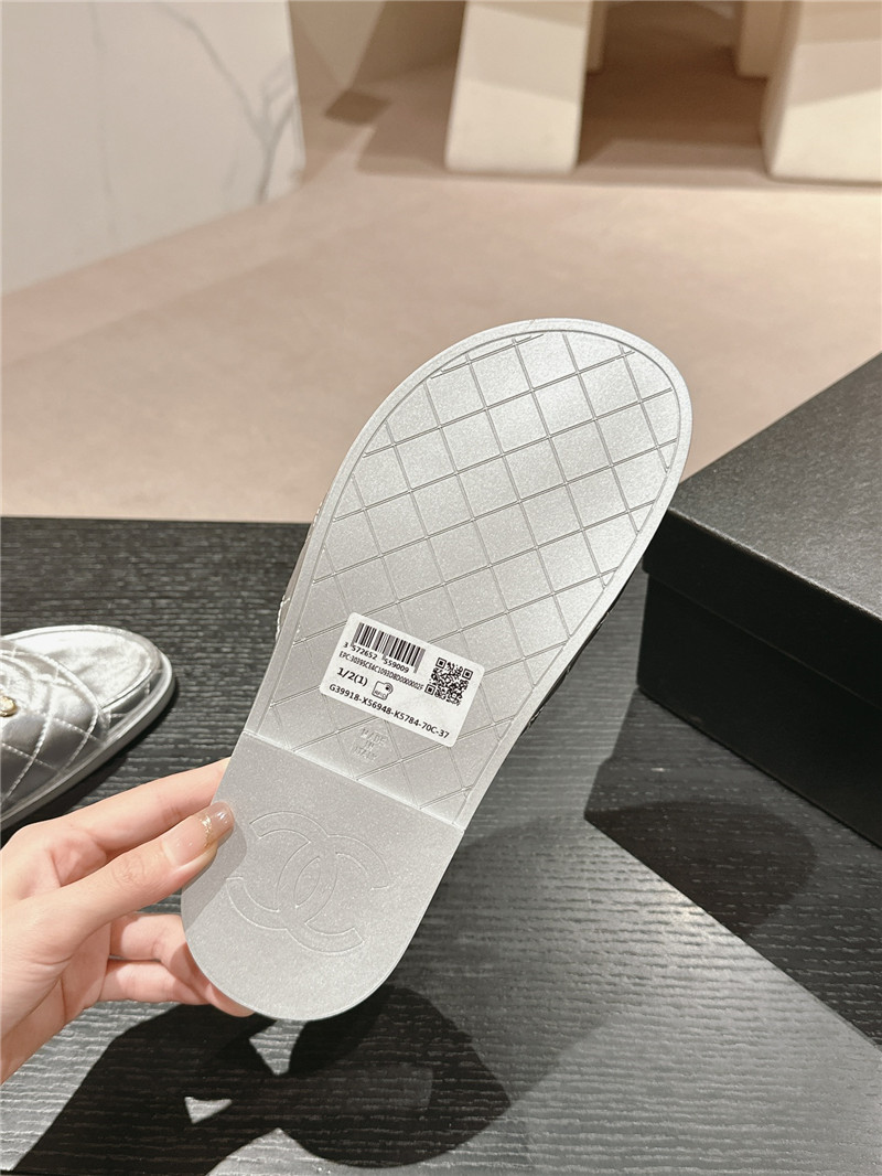Ch**el silver quilted mules sandals