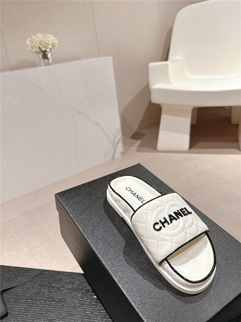 Ch**el lambskin quilted white mules