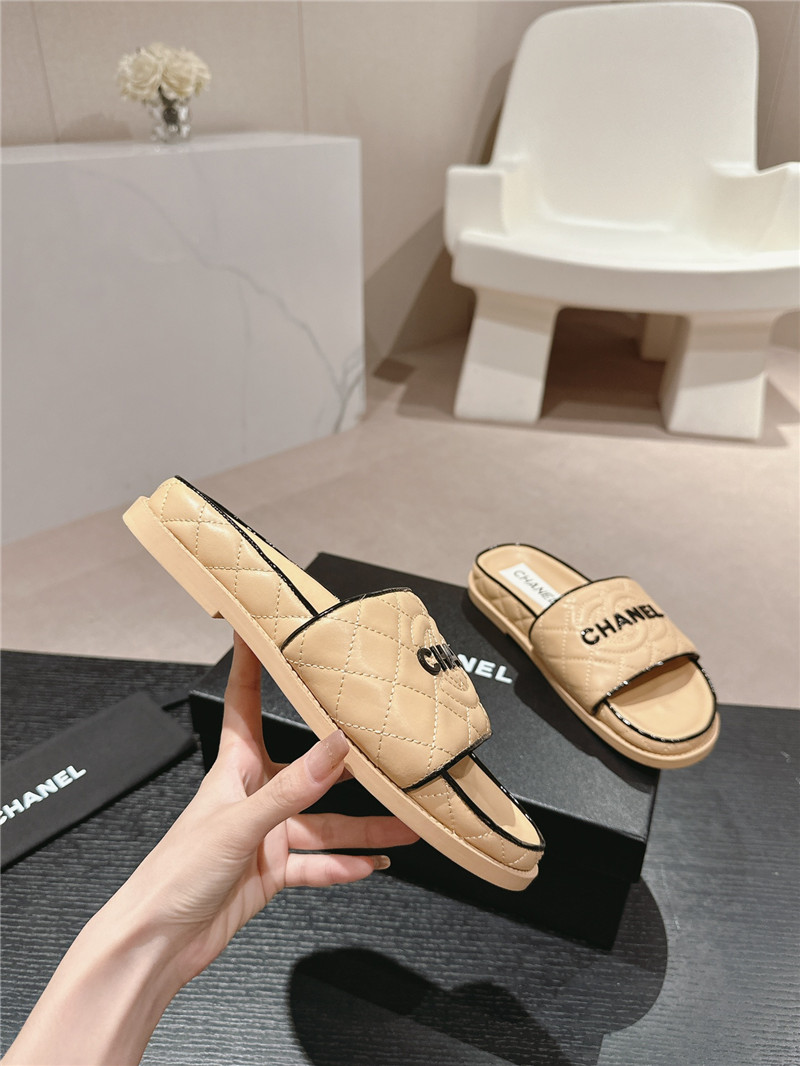 Ch**el lambskin quilted brown mules brown