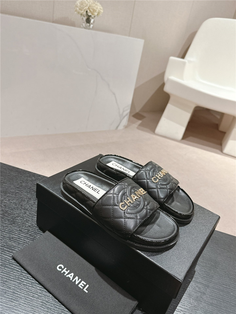 Ch**el lambskin quilted textured mules sandals