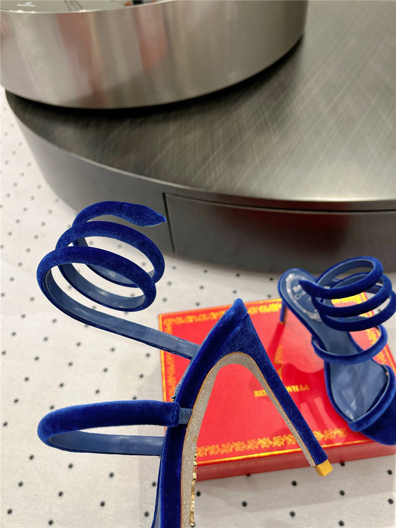 Rene Caovilla Cleo 80 Embellished Satin Sandals Blue