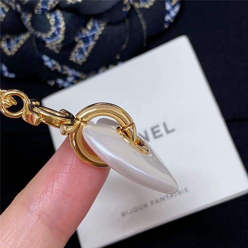 Ch**el gold double c white love necklace