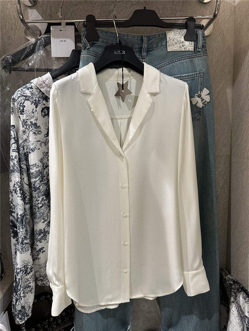 D10r suit collar beaded silk top replica clothes