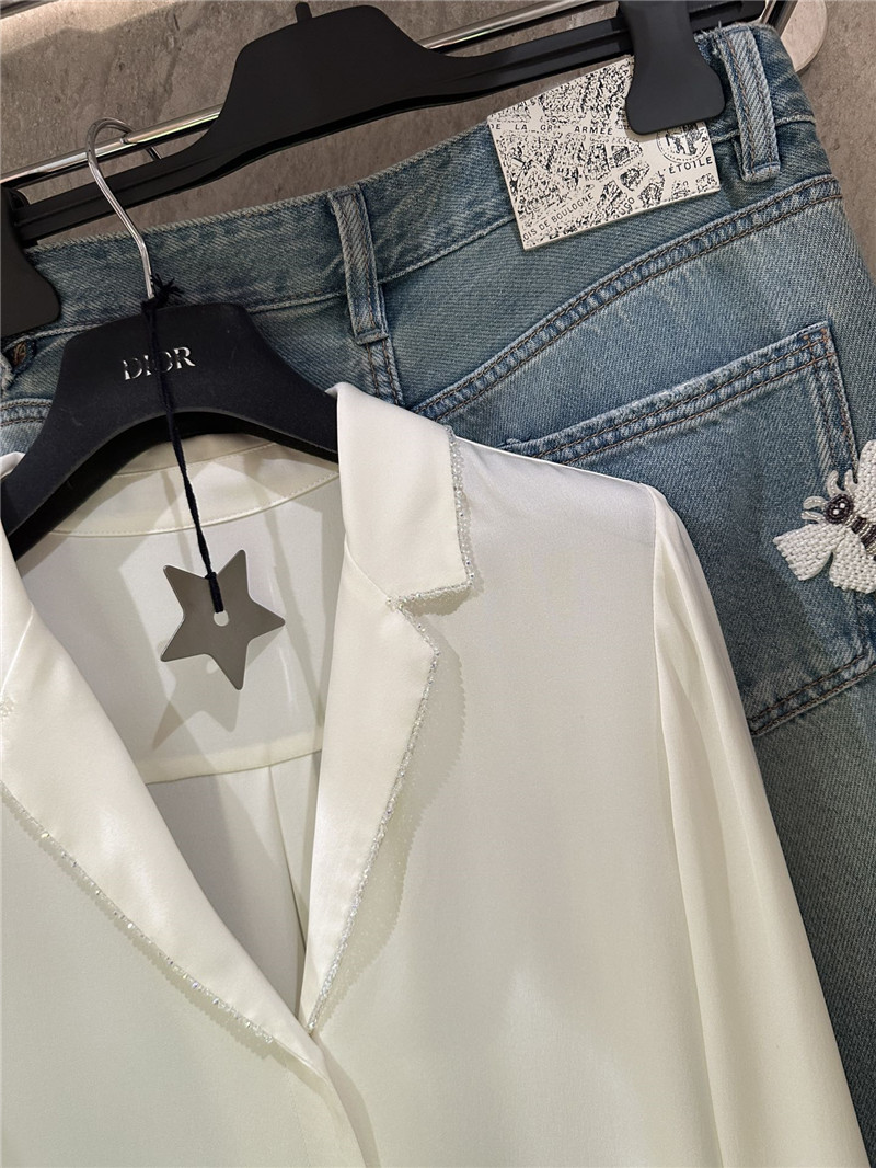 D10r suit collar beaded silk top replica clothes