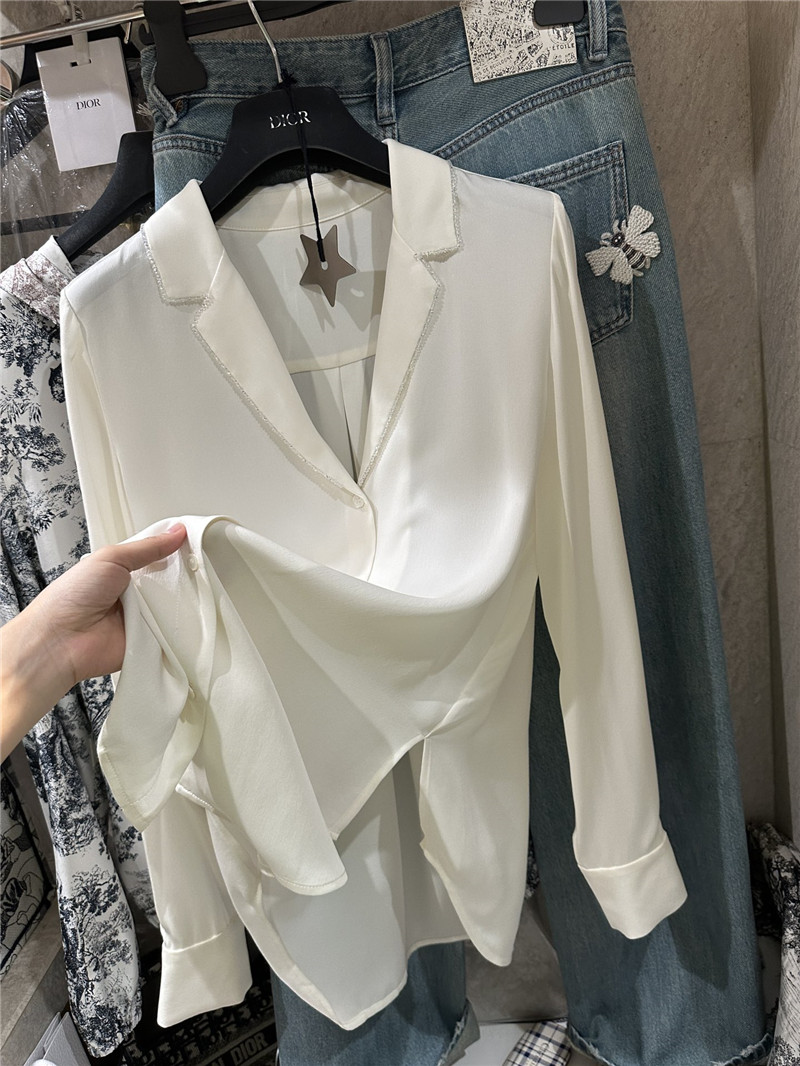 D10r suit collar beaded silk top replica clothes