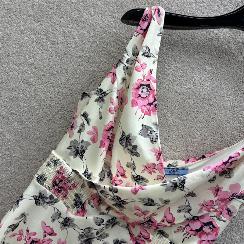 Pra*a floral v-neck crossover sleeveless dress replica clothing
