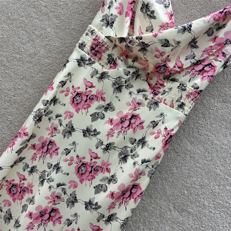 Pra*a floral v-neck crossover sleeveless dress replica clothing