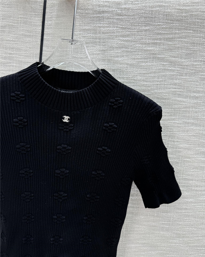 Ch**el jacquard short-sleeve knit top in black