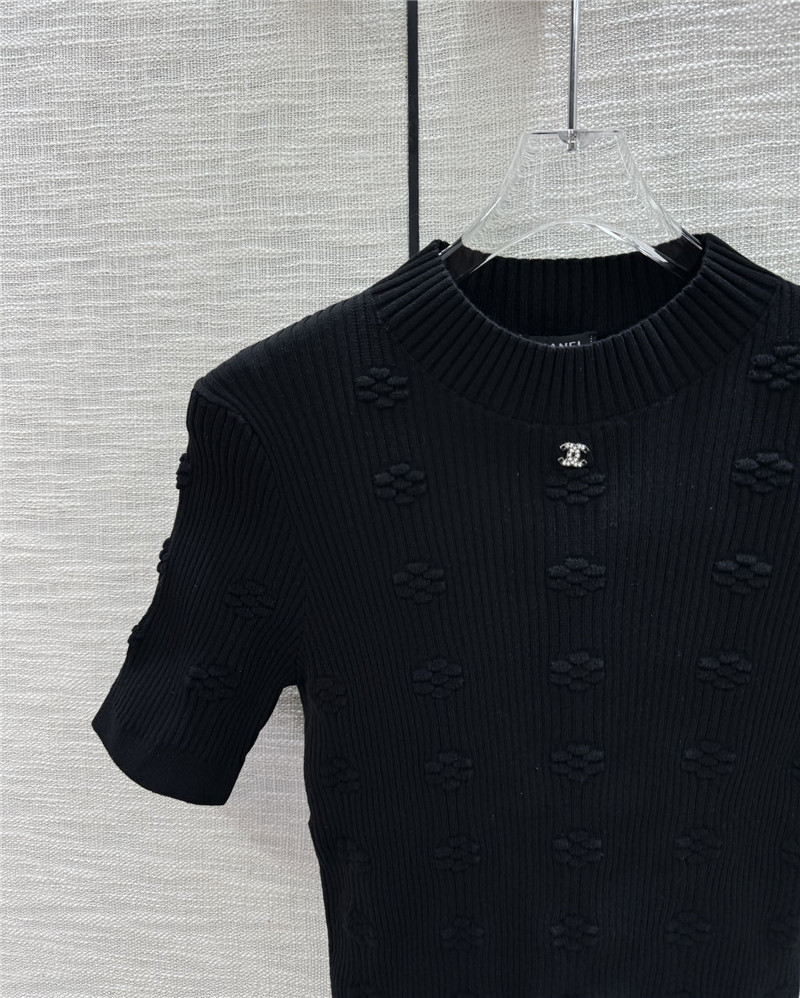 Ch**el jacquard short-sleeve knit top in black