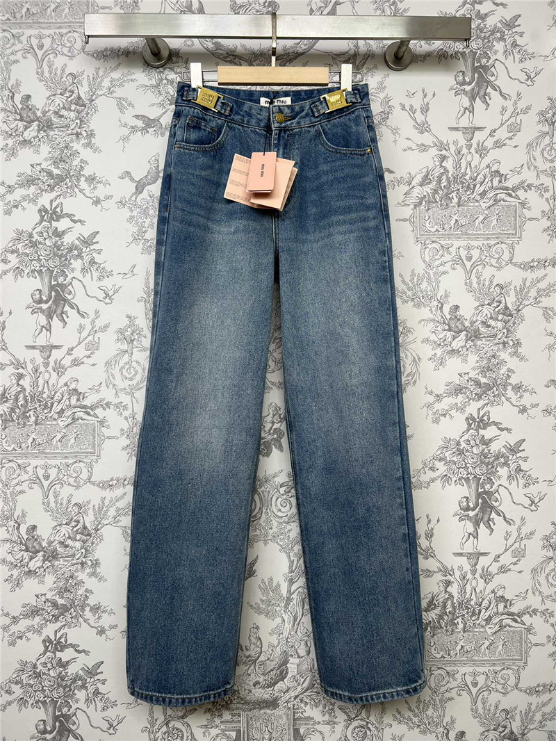 M1um1u high waist denim straight pants replica clothing sites