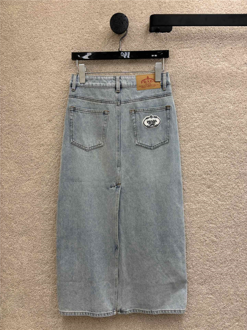 Pra*a triangle logo long denim skirt replica clothes