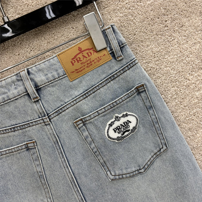 Pra*a triangle logo long denim skirt replica clothes