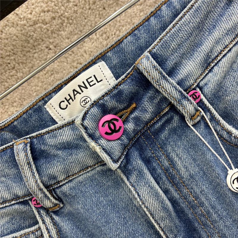 Ch**el raw edge denim straight pants replica designer clothes