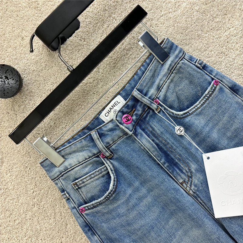 Ch**el raw edge denim straight pants replica designer clothes