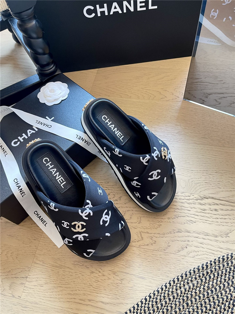 Ch**el velvet cross platform slides