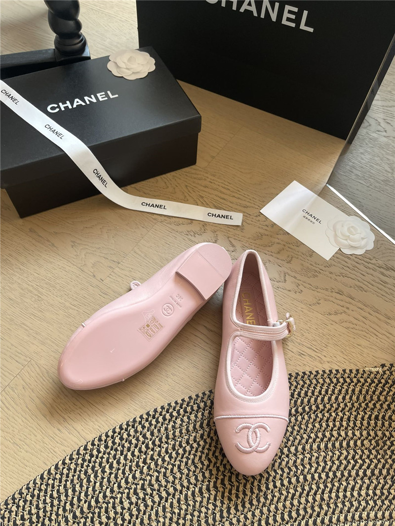 Ch**el mary janes pink leather ballet flats