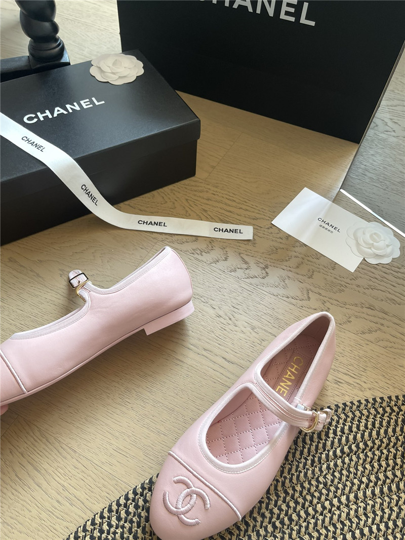 Ch**el mary janes pink leather ballet flats