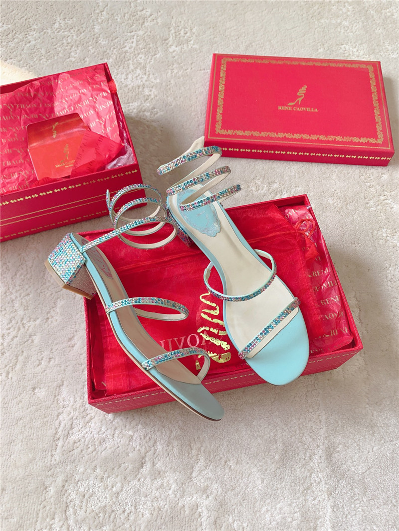 Rene Caovilla Cleo 45 Embellished Satin Sandals in Blue