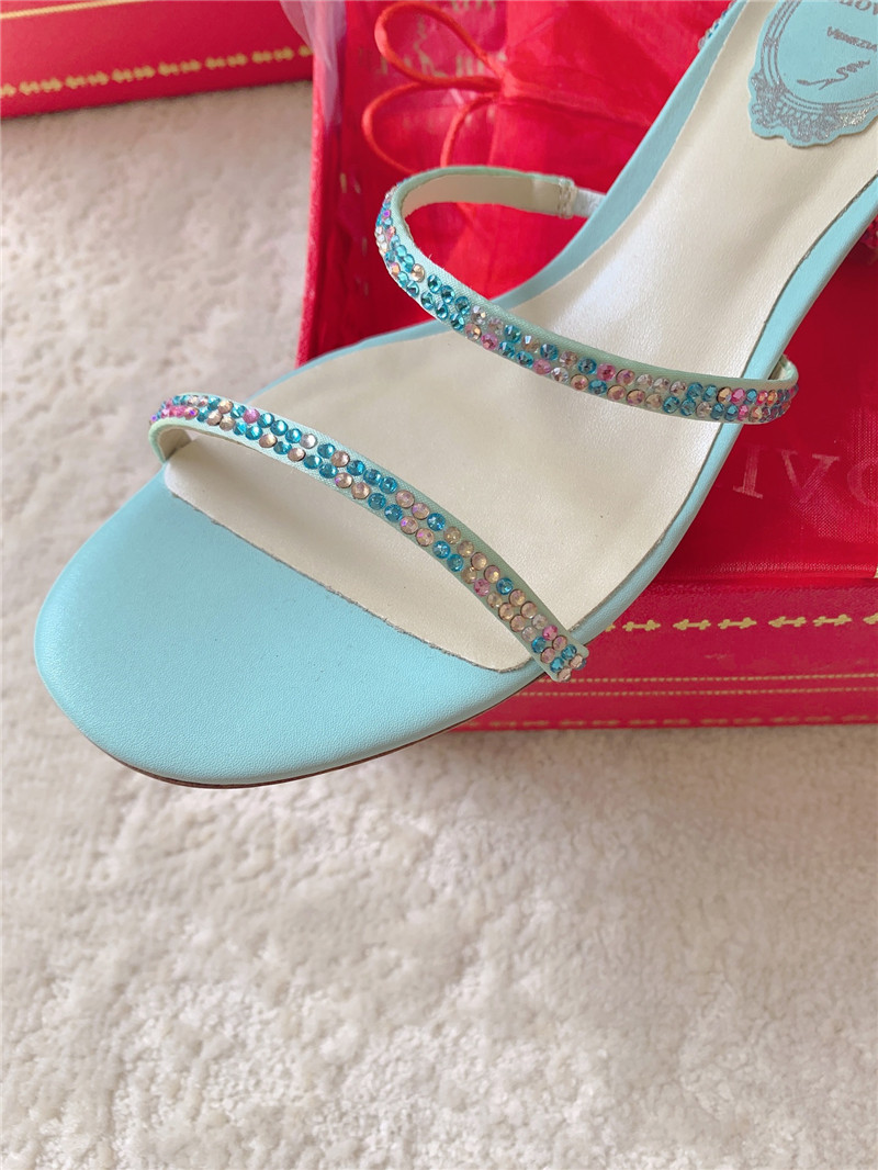 Rene Caovilla Cleo 45 Embellished Satin Sandals in Blue