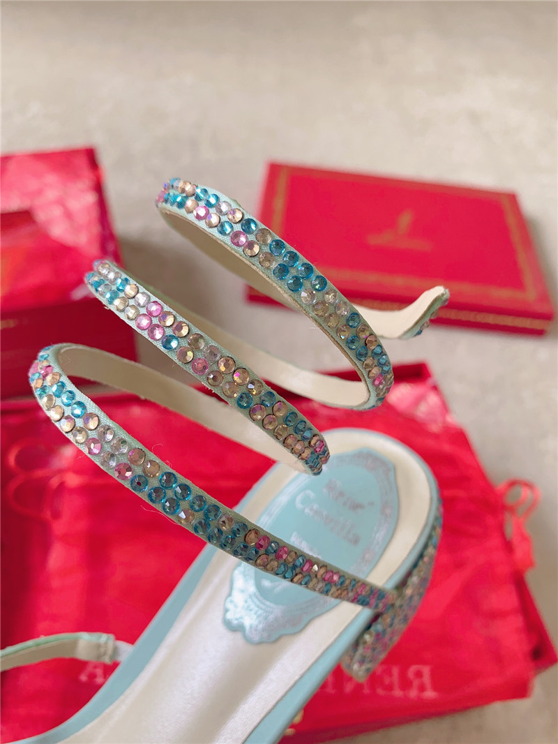 Rene Caovilla Cleo 45 Embellished Satin Sandals in Blue