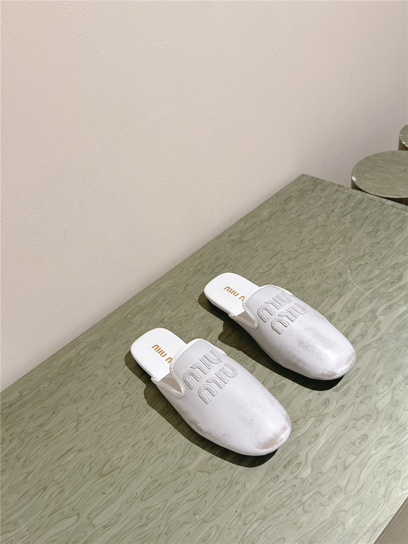 Miu Miu White Covered Flat Mules