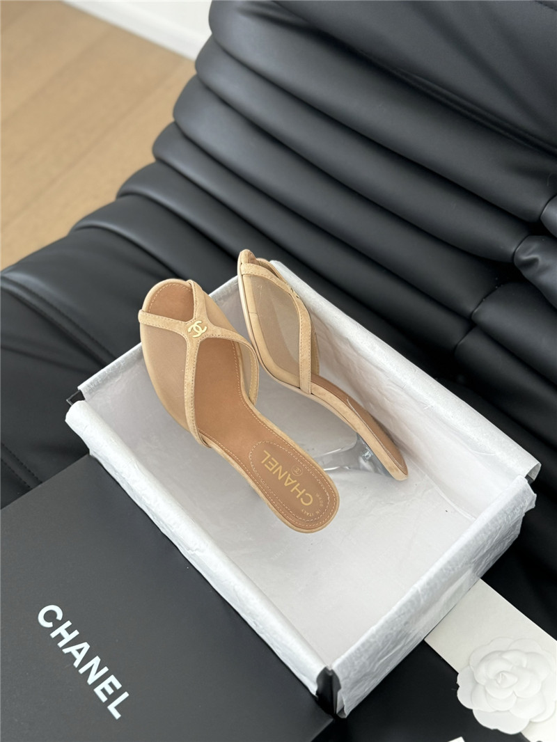 Ch**el mesh grosgrain logo mules beige