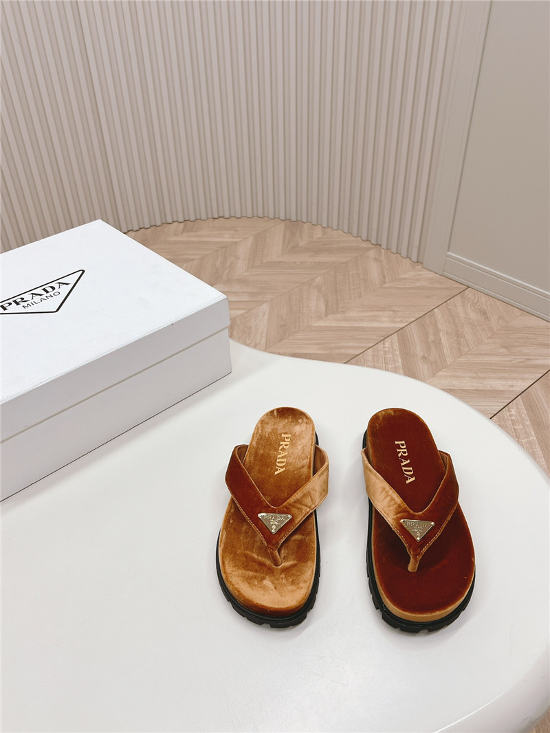 Pra*a velvet thong flip-flops in brown