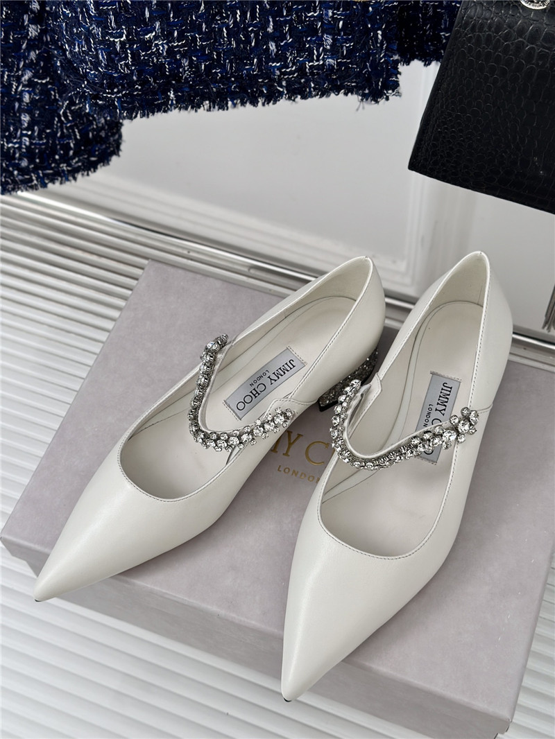 J1m*y Ch00 bing 25 white crystal strap patent leather flats