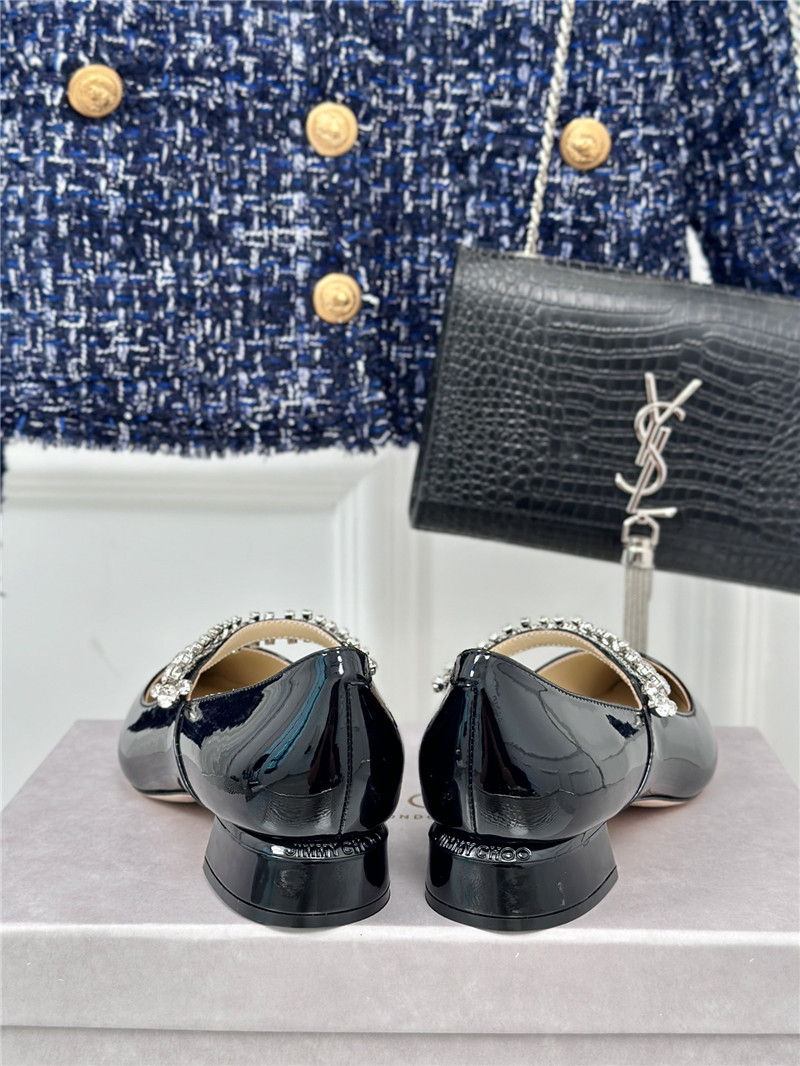 J1m*y Ch00 bing 25 crystal strap patent leather flats black