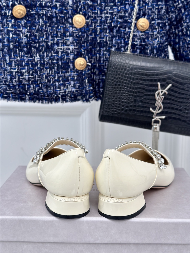 J1m*y Ch00 bing 25 crystal strap patent leather flats