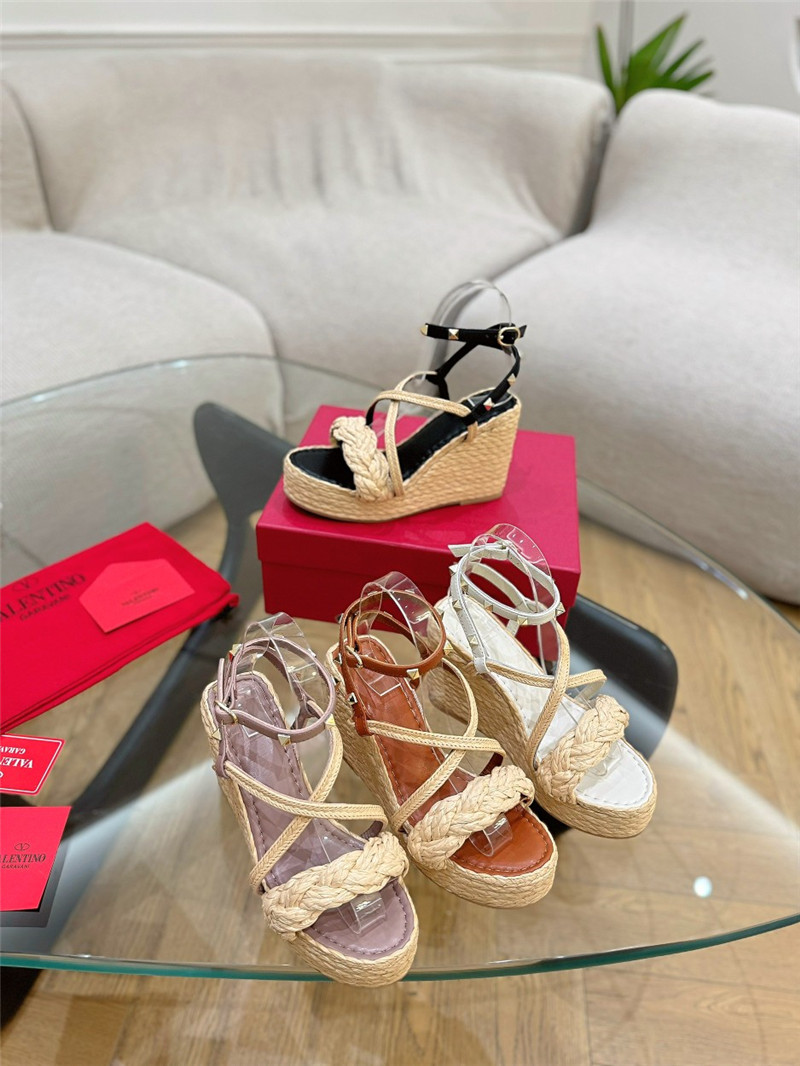 Va1e*ntin0 garavani rockstud raffia leather espadrille sandals