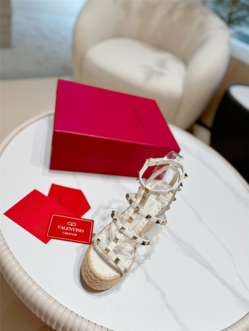 Va1e*ntin0 garavani rockstud wedge sandals white