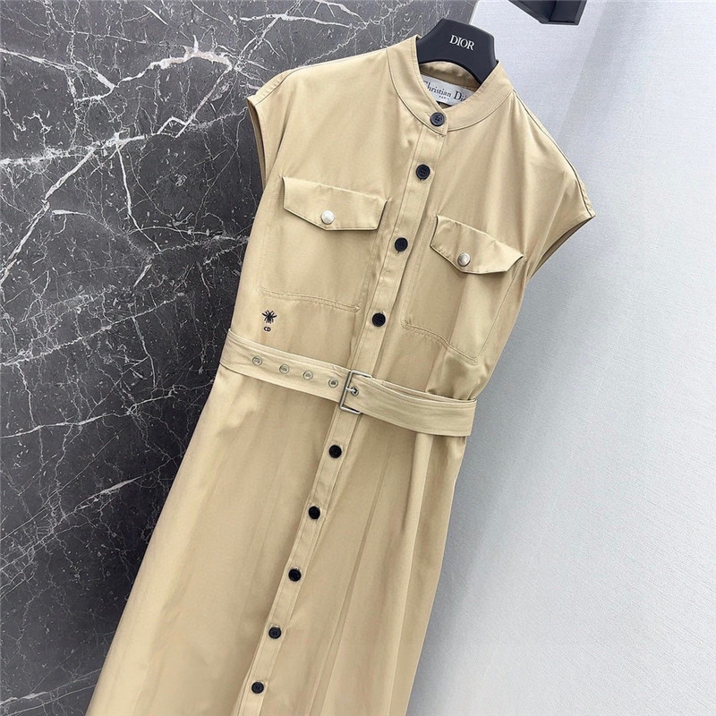 D10r small stand collar khaki long dress replica designer clothes