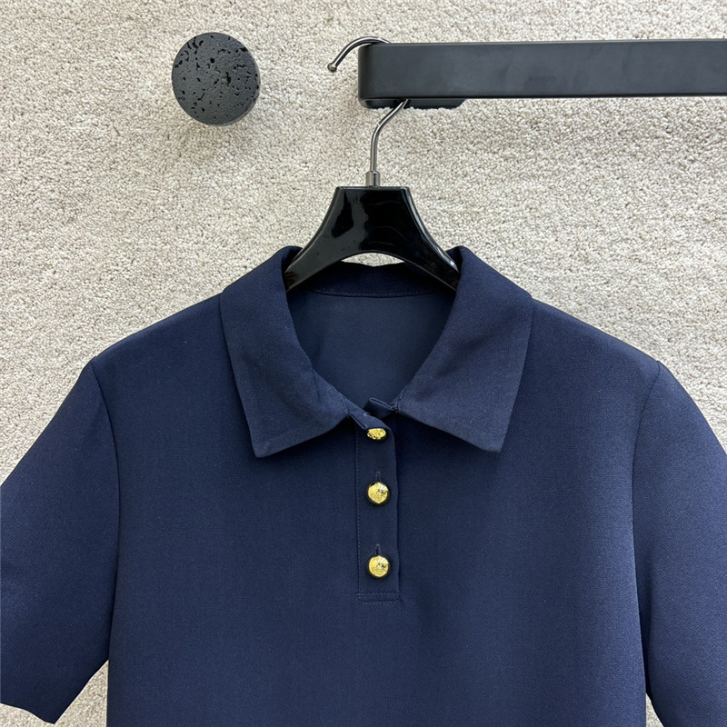 Va1e*ntin0 polo collar navy blue short-sleeved dress replica clothes