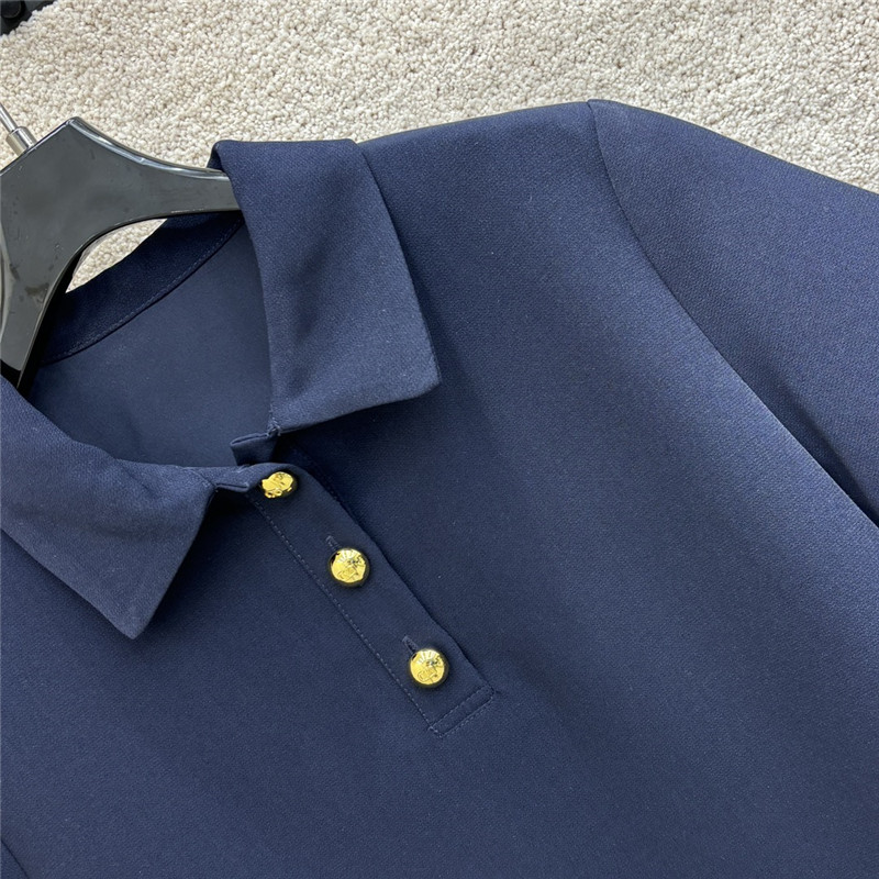 Va1e*ntin0 polo collar navy blue short-sleeved dress replica clothes