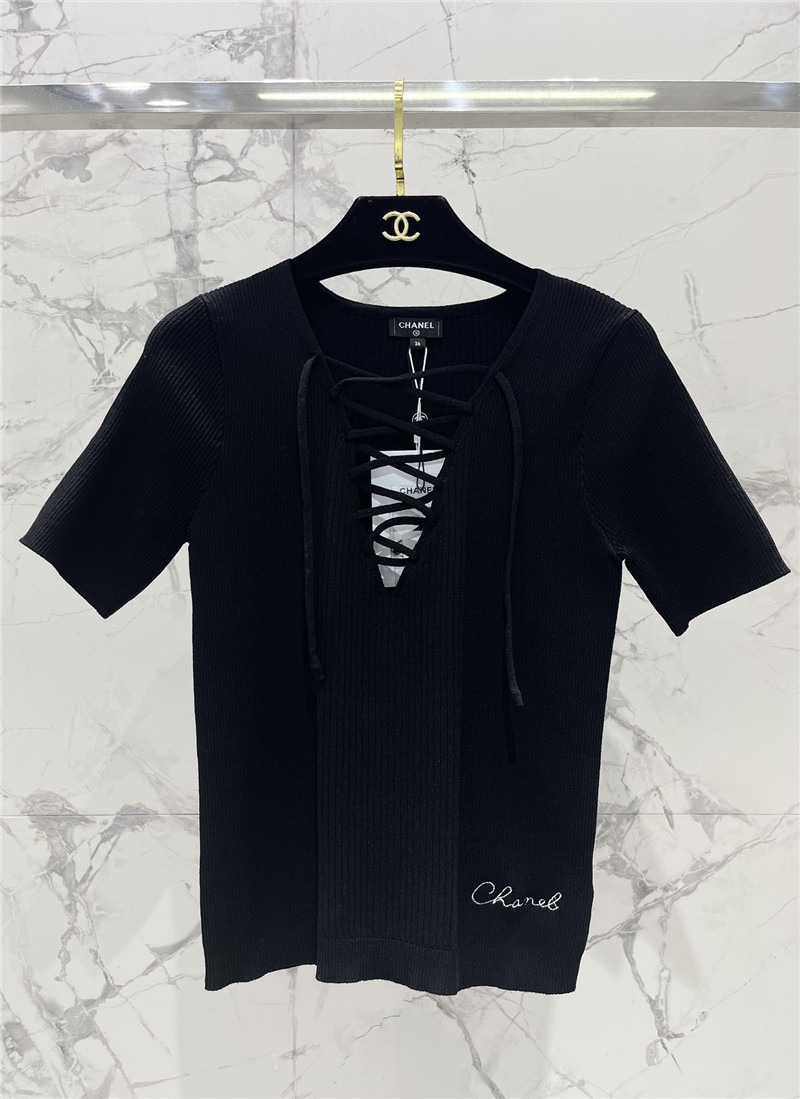 Ch**el three-dimensional cut knitted short-sleeved replica clothes
