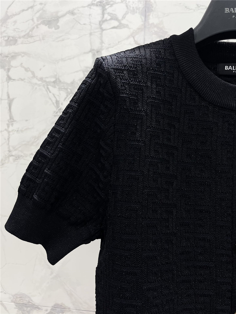 Balmain Jacquard Short Knit Cardigan in Black