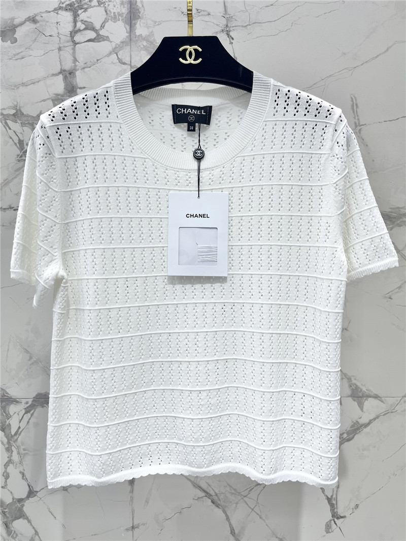 Ch**el logo hollow knitted t-shirt in white